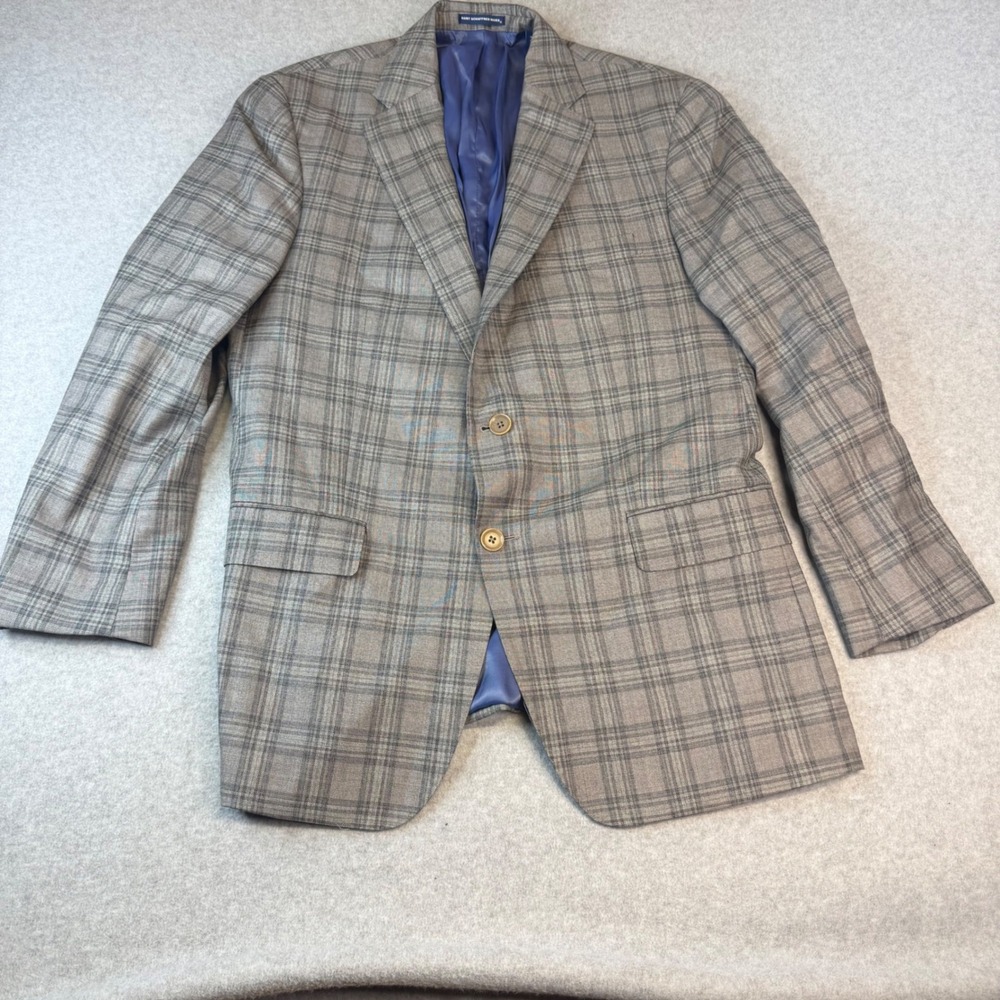 Hart Schaffner Marx Mens 42R Grey Plaid Wool Blazer New York Fit Sport Coat